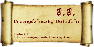 Breznyánszky Belián névjegykártya